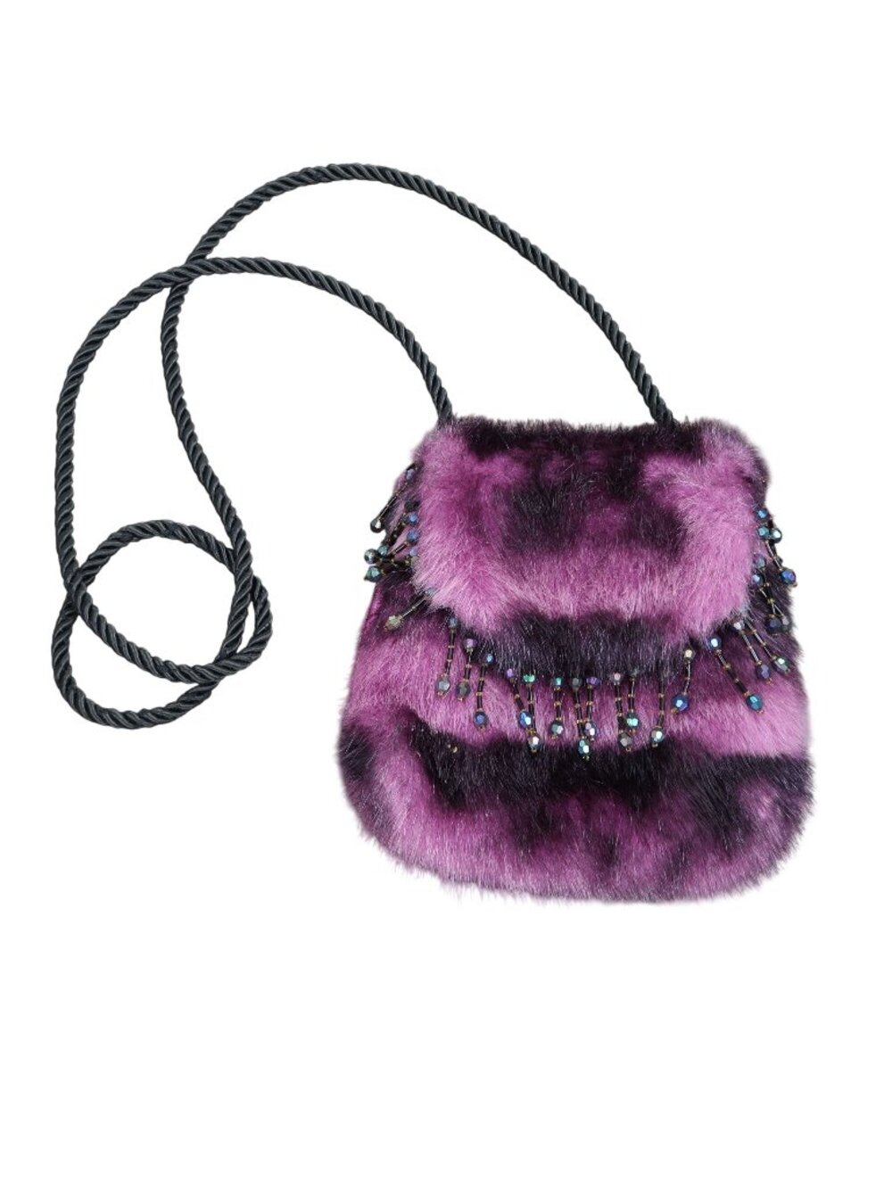 VTG Y2K Christine Clarke Fuzzy Beaded Embellished Purple Shoulder Bag Whimsigoth